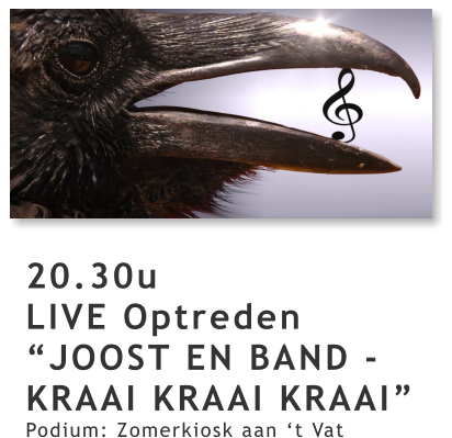 20.30u LIVE Optreden “JOOST EN BAND - KRAAI KRAAI KRAAI” Podium: Zomerkiosk aan ‘t Vat